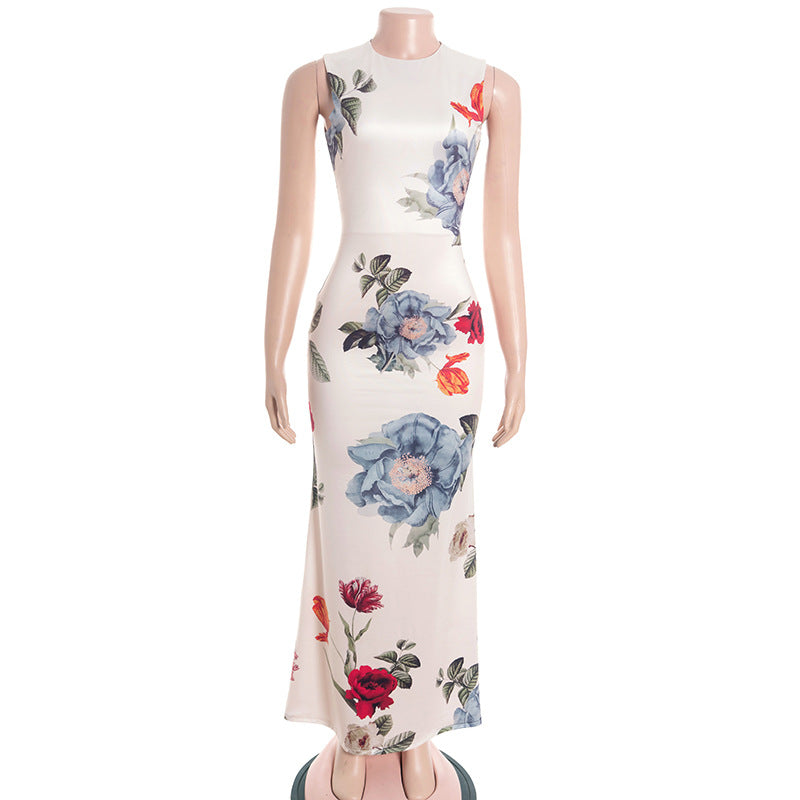 Stunning Fall Floral Maxi Dress for Women - Chic Sleeveless Gown with Keyhole Back