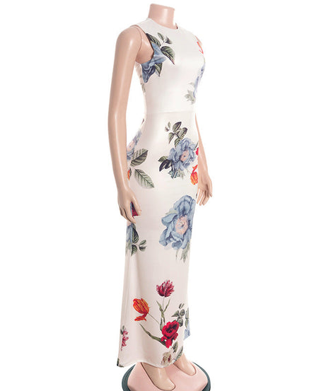 Stunning Fall Floral Maxi Dress for Women - Chic Sleeveless Gown with Keyhole Back