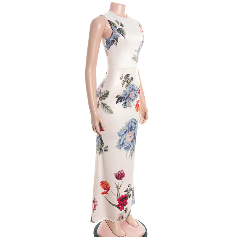 Stunning Fall Floral Maxi Dress for Women - Chic Sleeveless Gown with Keyhole Back