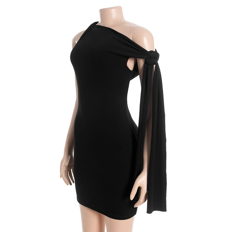 Sleek Black One-Shoulder Tie Mini Dress - Your Go-To Bodycon for Fall Parties & Date Nights