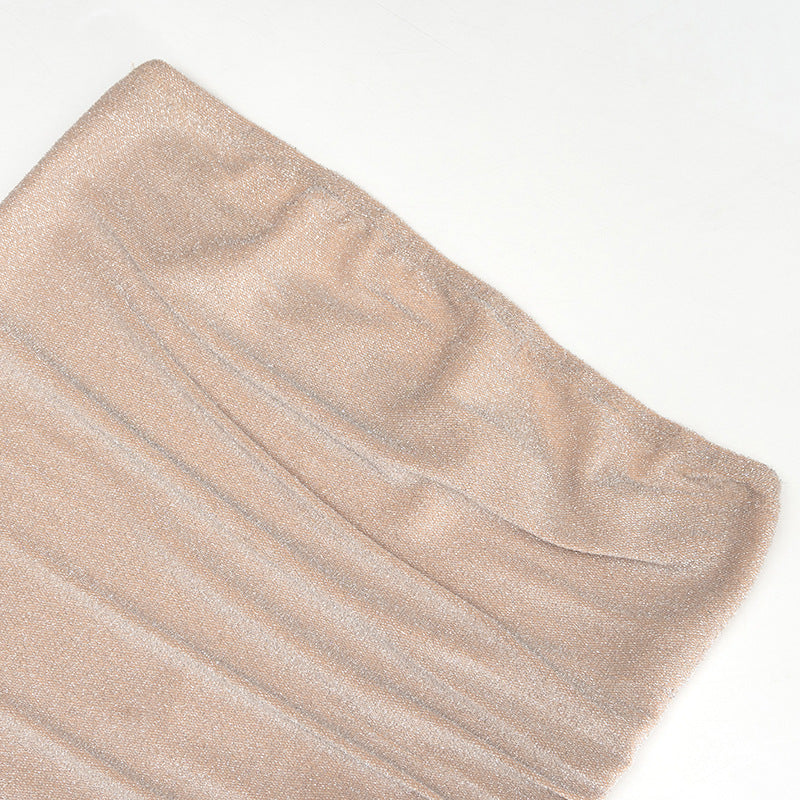 Dazzling Shimmer Cutout Mini Skirt Set – Strapless Tube Top & Ruched Bodycon Skirt for Fall Parties & Night Outs