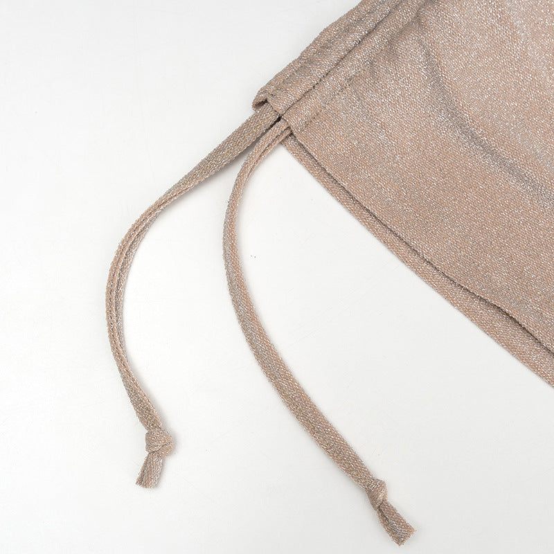 Dazzling Shimmer Cutout Mini Skirt Set – Strapless Tube Top & Ruched Bodycon Skirt for Fall Parties & Night Outs