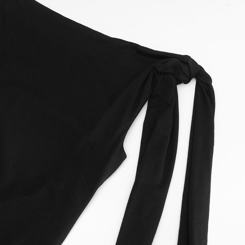 Sleek Black One-Shoulder Tie Mini Dress - Your Go-To Bodycon for Fall Parties & Date Nights