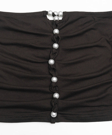 Chic Off-Shoulder Pearl Ruched Two-Piece Set: Long Sleeve Crop Top & Bodycon Mini Skirt - Fall 2025 Edition