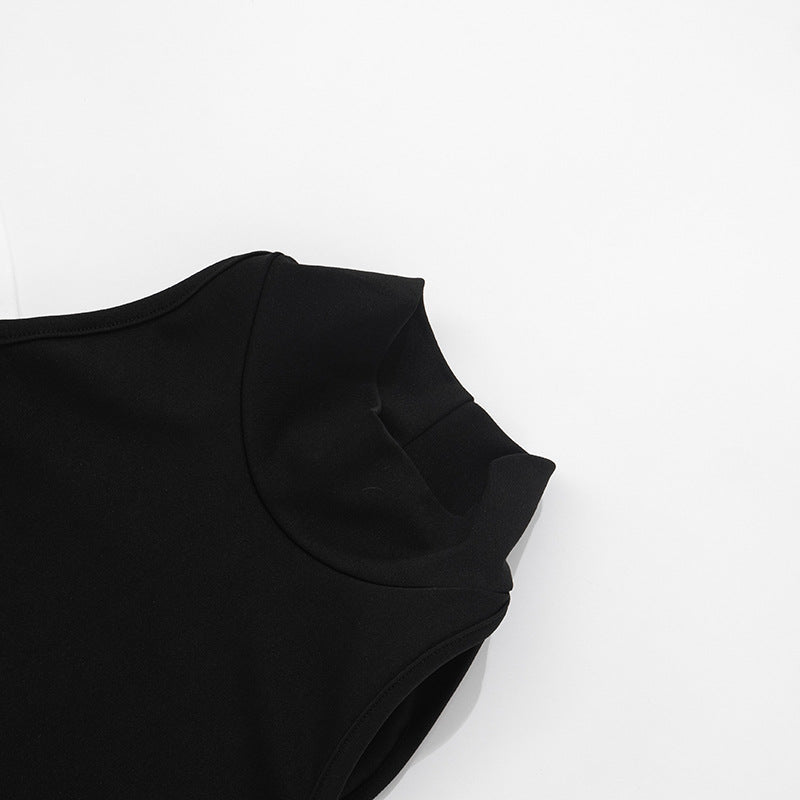 Chic Black & White Halter Off-Shoulder Ruched Mini Dress - Perfect for Fall Parties & Holiday Glam