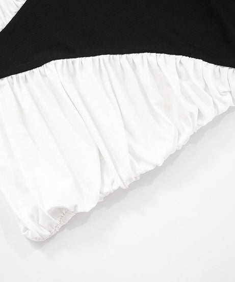 Chic Black & White Halter Off-Shoulder Ruched Mini Dress - Perfect for Fall Parties & Holiday Glam