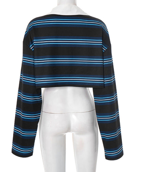 Effortless Fall Style: Trendy Striped Long Sleeve Crop Polo