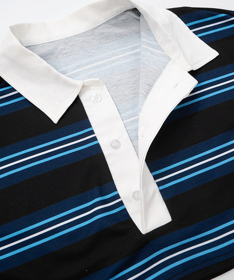 Effortless Fall Style: Trendy Striped Long Sleeve Crop Polo