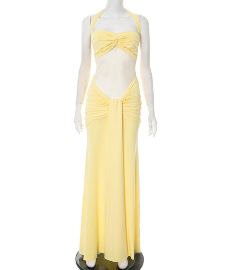 Effortless Glamour: Black Halter Ruched Maxi Dress – Perfect for Holiday & Gala Season