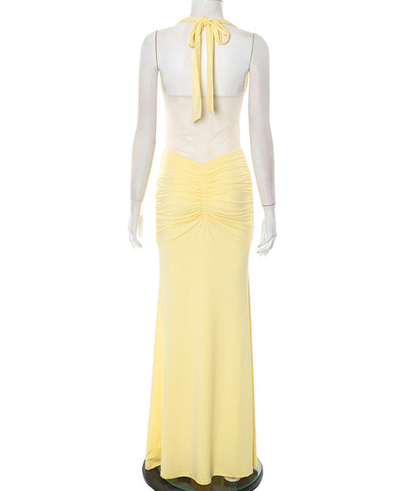 Effortless Glamour: Black Halter Ruched Maxi Dress – Perfect for Holiday & Gala Season