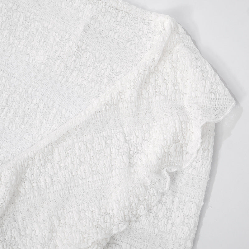 Romantic Ruffle & Tie V-Neck Top - Boho Chic Flared Lace-Knit Sleeves for Effortless Fall Style