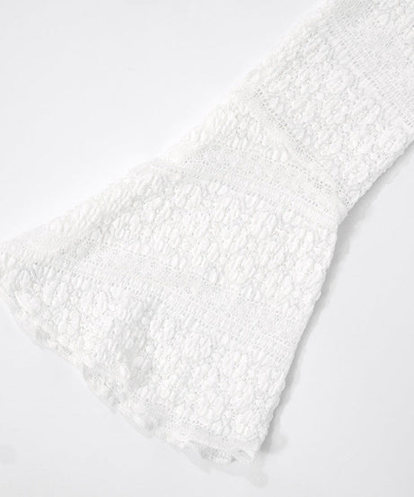 Romantic Ruffle & Tie V-Neck Top - Boho Chic Flared Lace-Knit Sleeves for Effortless Fall Style