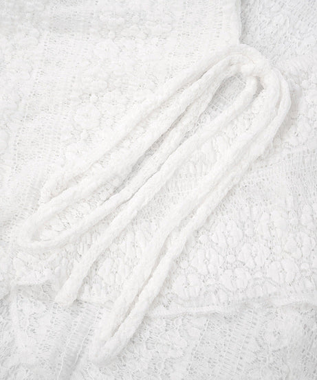 Romantic Ruffle & Tie V-Neck Top - Boho Chic Flared Lace-Knit Sleeves for Effortless Fall Style