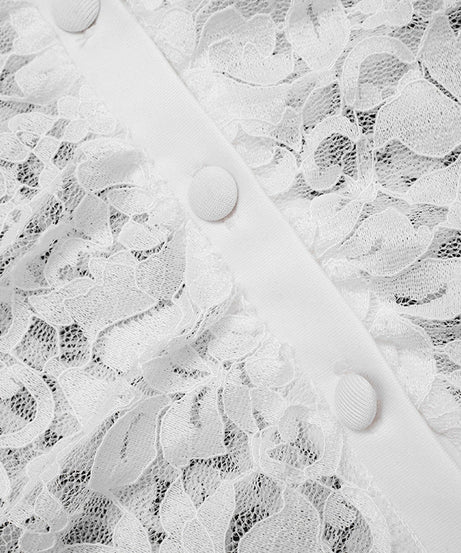 Chic White Lace Sheer Button-Up Top - Fall Layering & Date Night Must-Have