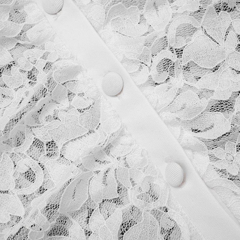 Chic White Lace Sheer Button-Up Top - Fall Layering & Date Night Must-Have