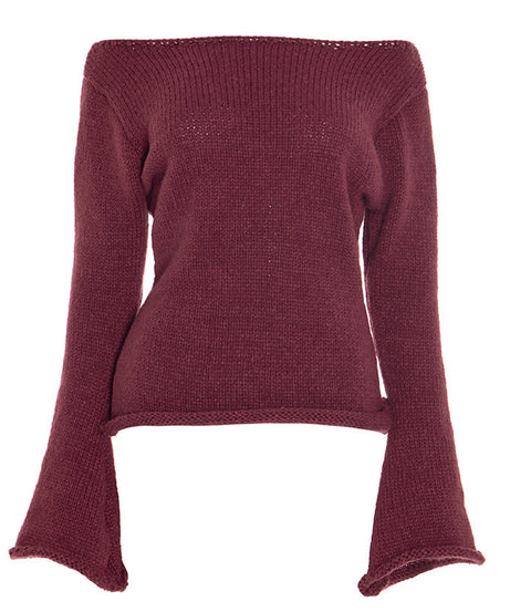 Chic Burgundy Off-Shoulder Bell Sleeve Knit Top | Effortless Fall Style