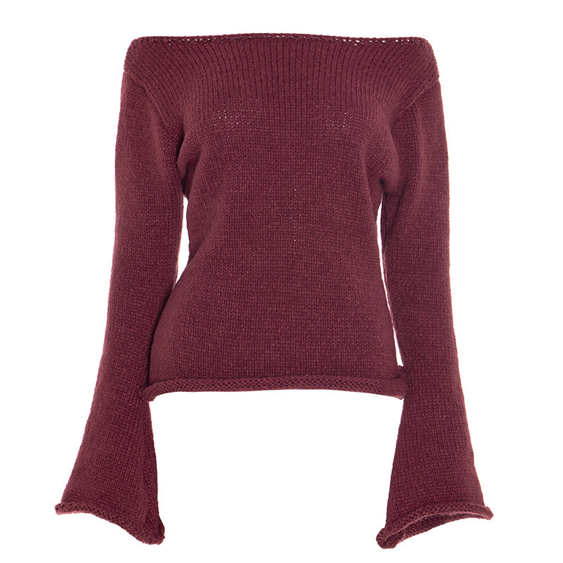 Chic Burgundy Off-Shoulder Bell Sleeve Knit Top | Effortless Fall Style