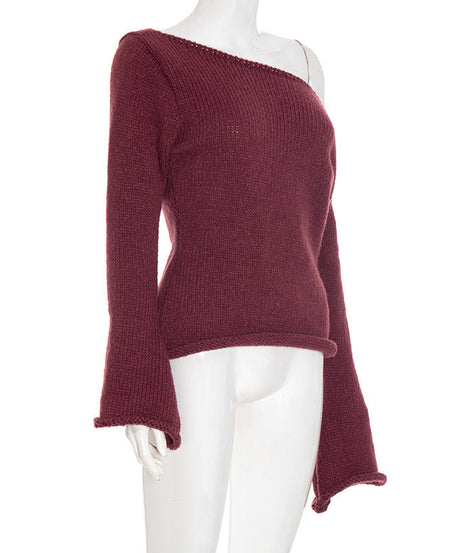 Chic Burgundy Off-Shoulder Bell Sleeve Knit Top | Effortless Fall Style