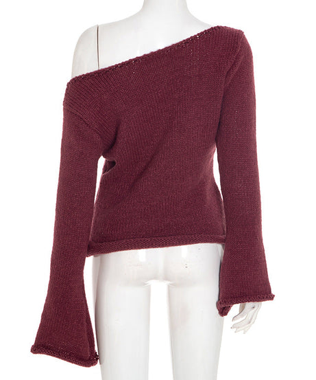 Chic Burgundy Off-Shoulder Bell Sleeve Knit Top | Effortless Fall Style