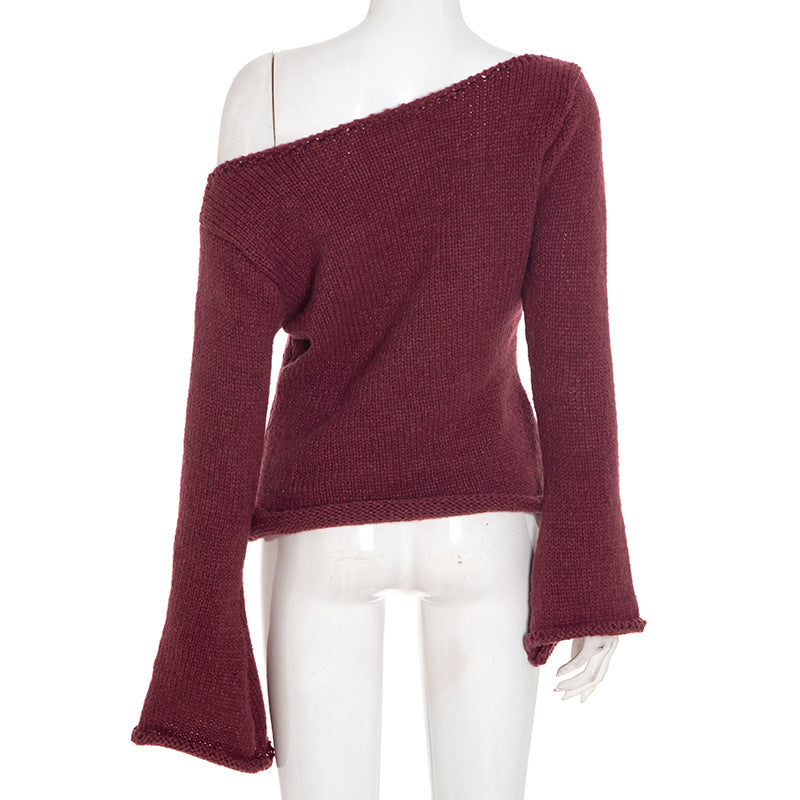 Chic Burgundy Off-Shoulder Bell Sleeve Knit Top | Effortless Fall Style