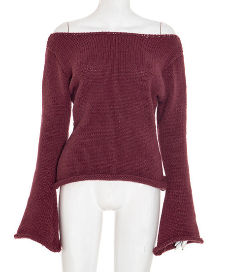 Chic Burgundy Off-Shoulder Bell Sleeve Knit Top | Effortless Fall Style