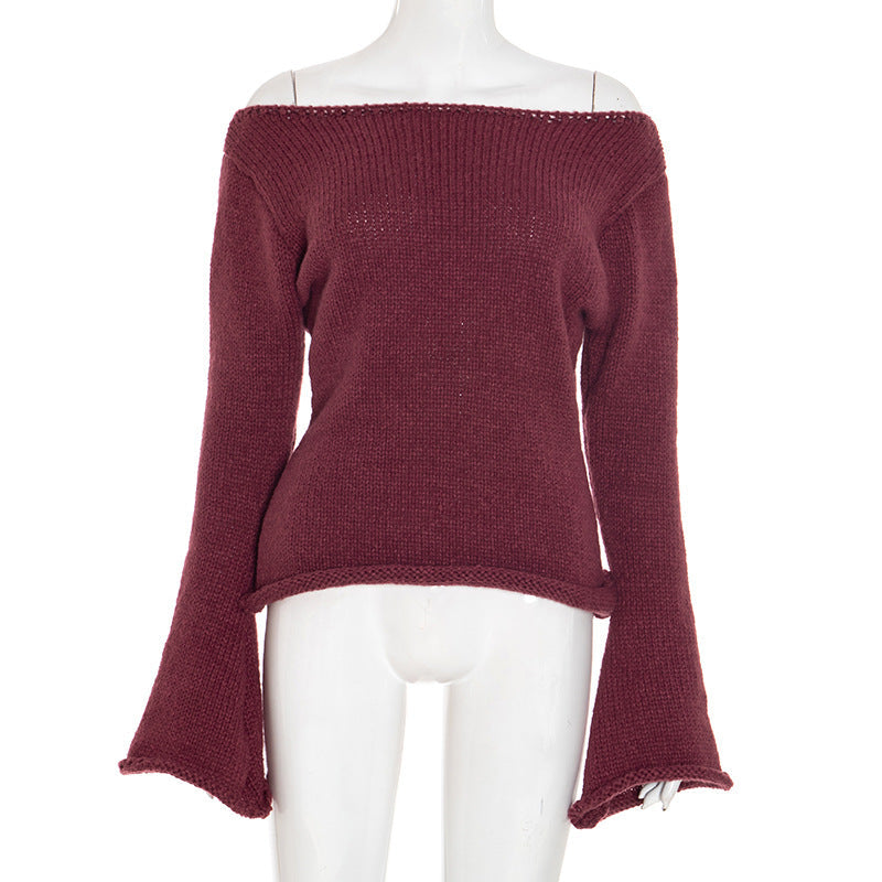 Chic Burgundy Off-Shoulder Bell Sleeve Knit Top | Effortless Fall Style