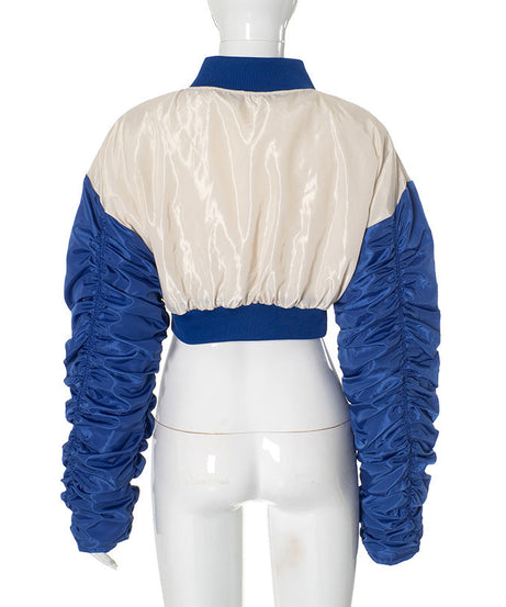 LA Street Style Cropped Bomber Jacket - Ruched Sleeve Fall Statement Piece