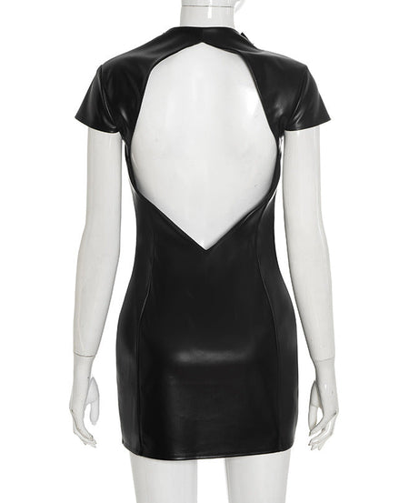 Edgy Elegance: Faux Leather Asymmetric Zip Mini Dress | Fall Night Out Style