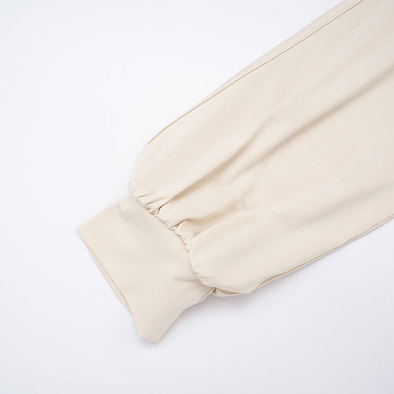 Chic Autumn Nights: High Neck Plunge Draped Mini Dress with Statement Sleeves