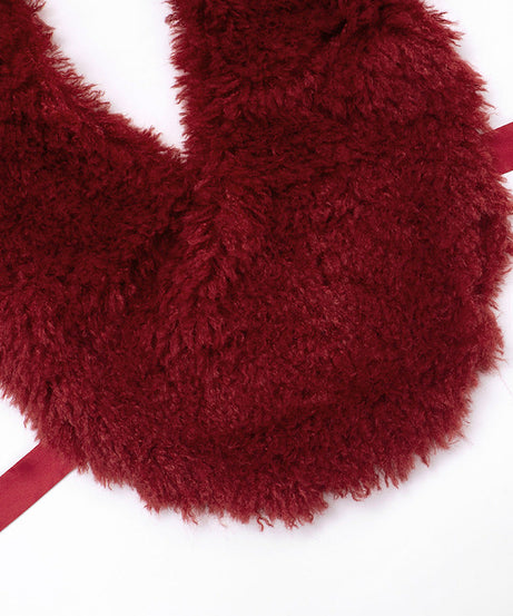 Luxurious Ruby Red Faux Fur V-Neck Tie Shrug - Chic Fall & Holiday Statement