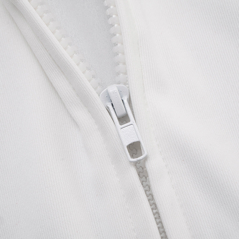 Cozy Chic Y2K White Athleisure Set: Cropped Hoodie, Halter Bralette & Ruched Shorts for Fall