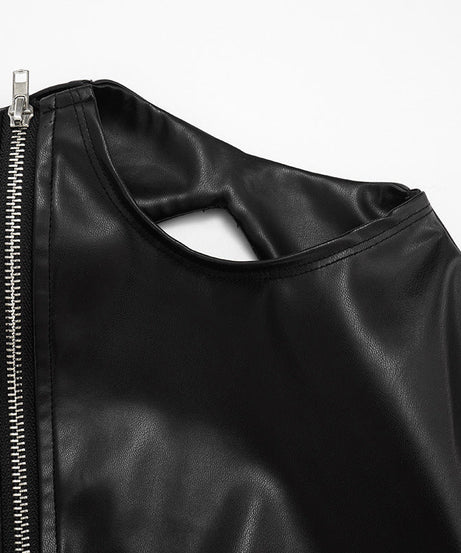 Edgy Elegance: Faux Leather Asymmetric Zip Mini Dress | Fall Night Out Style
