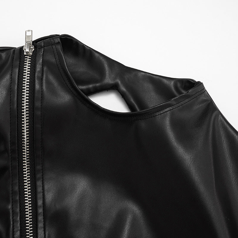 Edgy Elegance: Faux Leather Asymmetric Zip Mini Dress | Fall Night Out Style