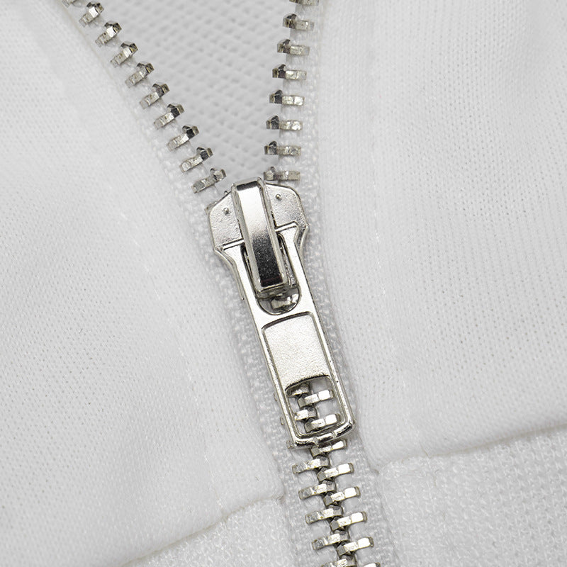 Fall Chill Luxe: Women's White Cropped Zip Hoodie & Ribbed Shorts Set