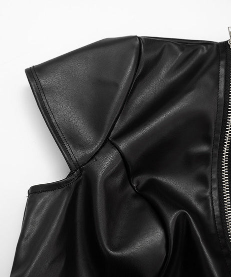 Edgy Elegance: Faux Leather Asymmetric Zip Mini Dress | Fall Night Out Style