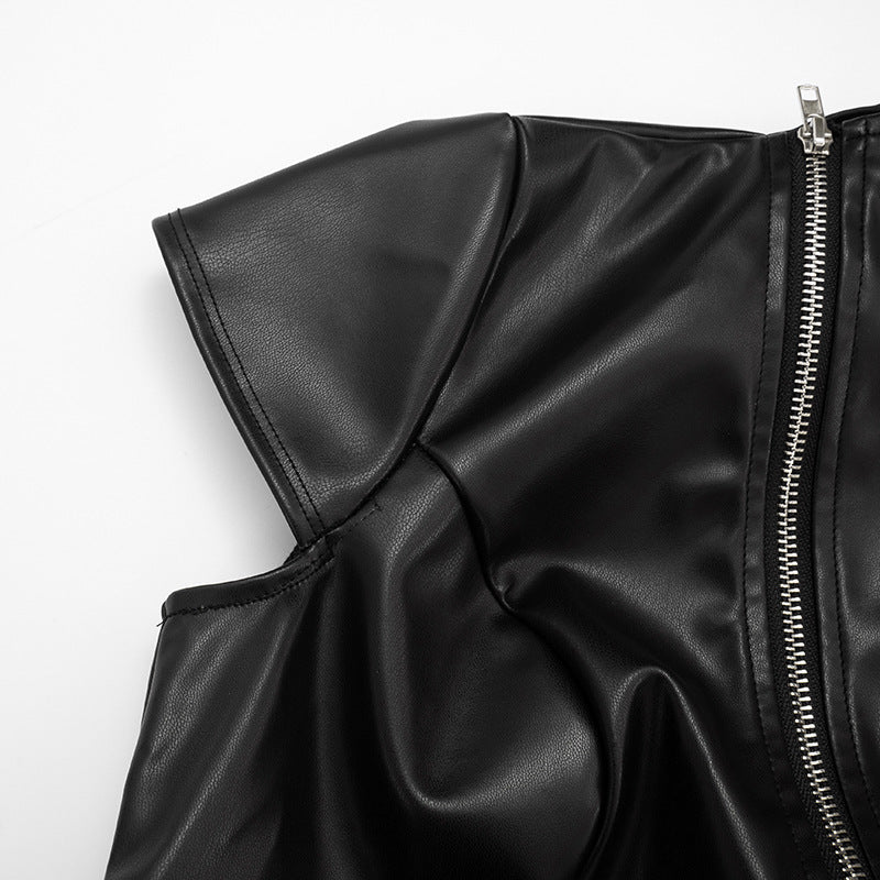Edgy Elegance: Faux Leather Asymmetric Zip Mini Dress | Fall Night Out Style