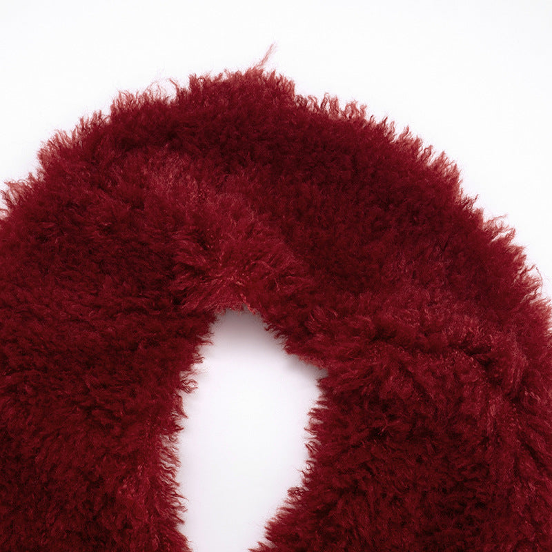 Luxurious Ruby Red Faux Fur V-Neck Tie Shrug - Chic Fall & Holiday Statement