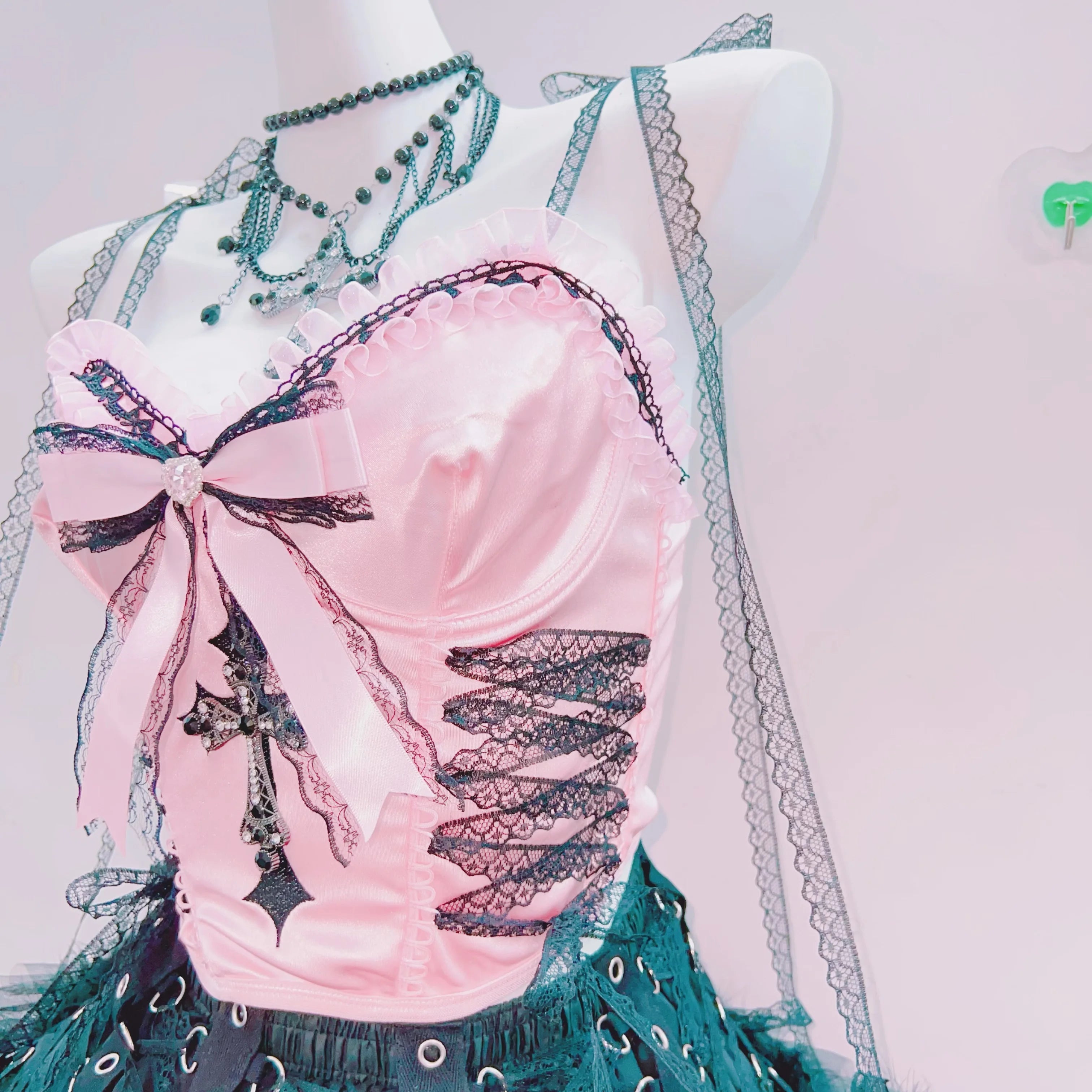 Dark Enchantress Pink & Emerald Gothic Corset Top - Halloween & Fall Glamour