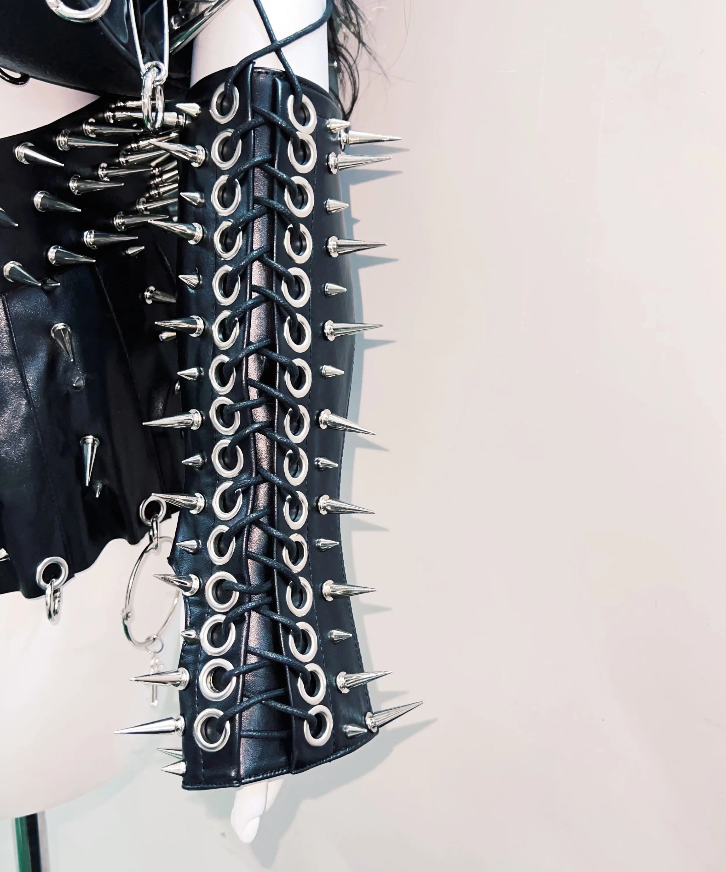 Fierce Spiked & Chain Vegan Leather Crop Top - Gothic Punk Halloween Rave Clubwear for Women