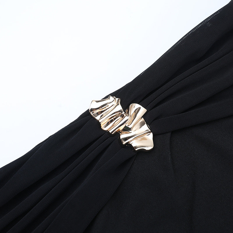 Glamorous Black Off-Shoulder Ruched Mini Dress with Embellished Details & Dramatic Sash — Holiday & NYE Perfect