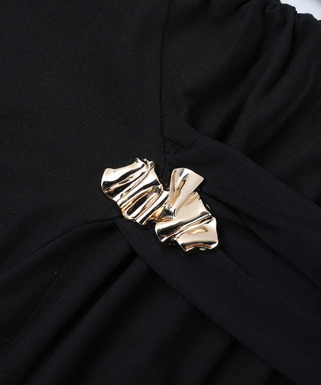 Glamorous Black Off-Shoulder Ruched Mini Dress with Embellished Details & Dramatic Sash — Holiday & NYE Perfect