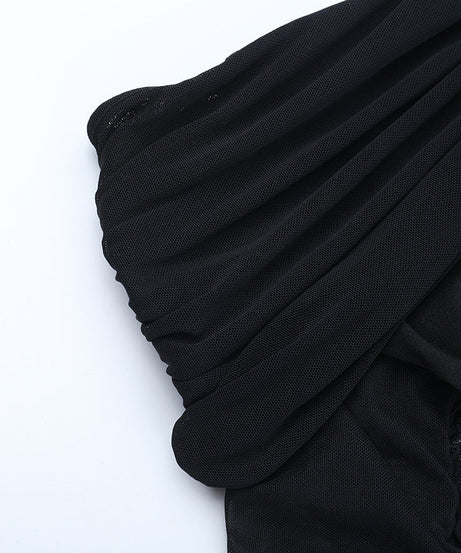 Glamorous Black Off-Shoulder Ruched Mini Dress with Embellished Details & Dramatic Sash — Holiday & NYE Perfect