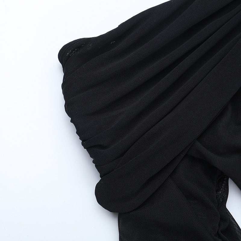 Glamorous Black Off-Shoulder Ruched Mini Dress with Embellished Details & Dramatic Sash — Holiday & NYE Perfect