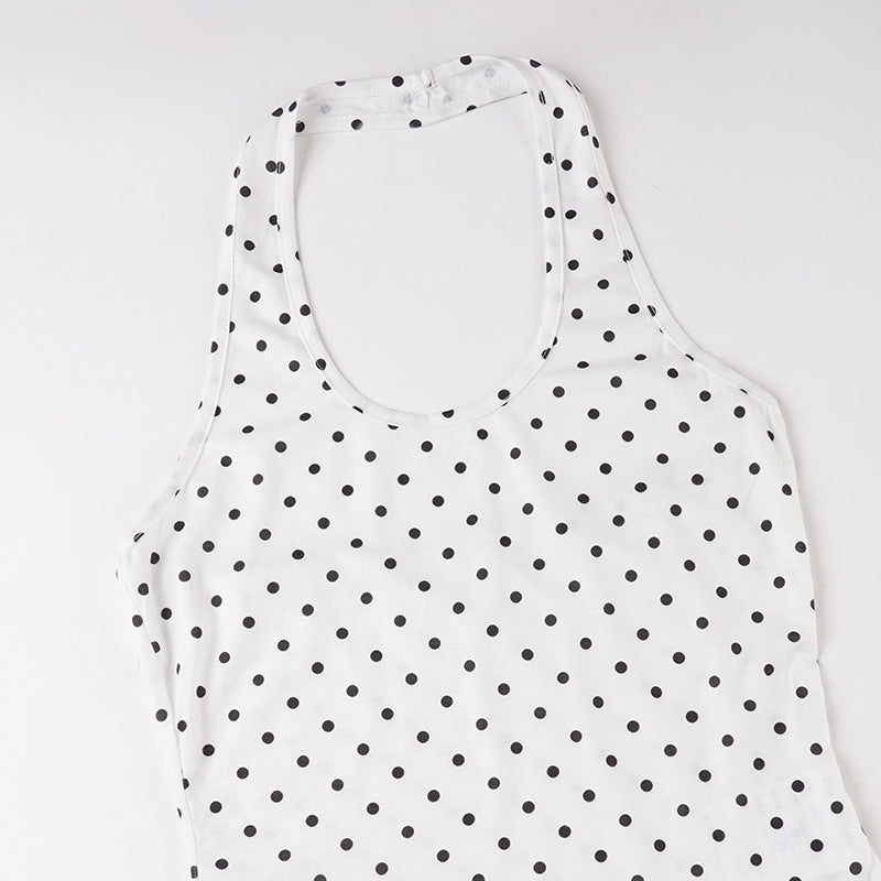 Chic Fall Layered Polka Dot Halter & V-Neck Long Sleeve Top Set - Versatile Autumn Style for Her