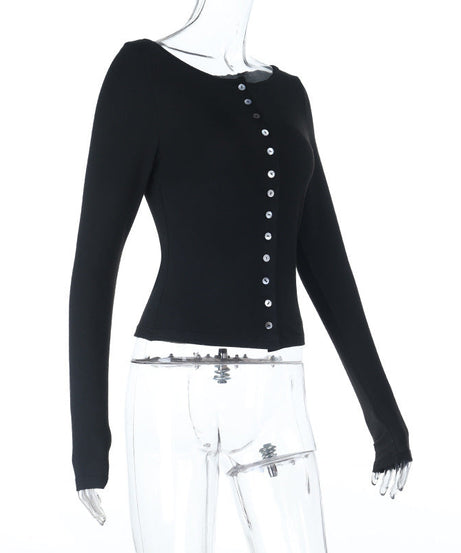 The Aspen Chic Black Button-Front Knit Top | Elegant Fall & Winter Essential