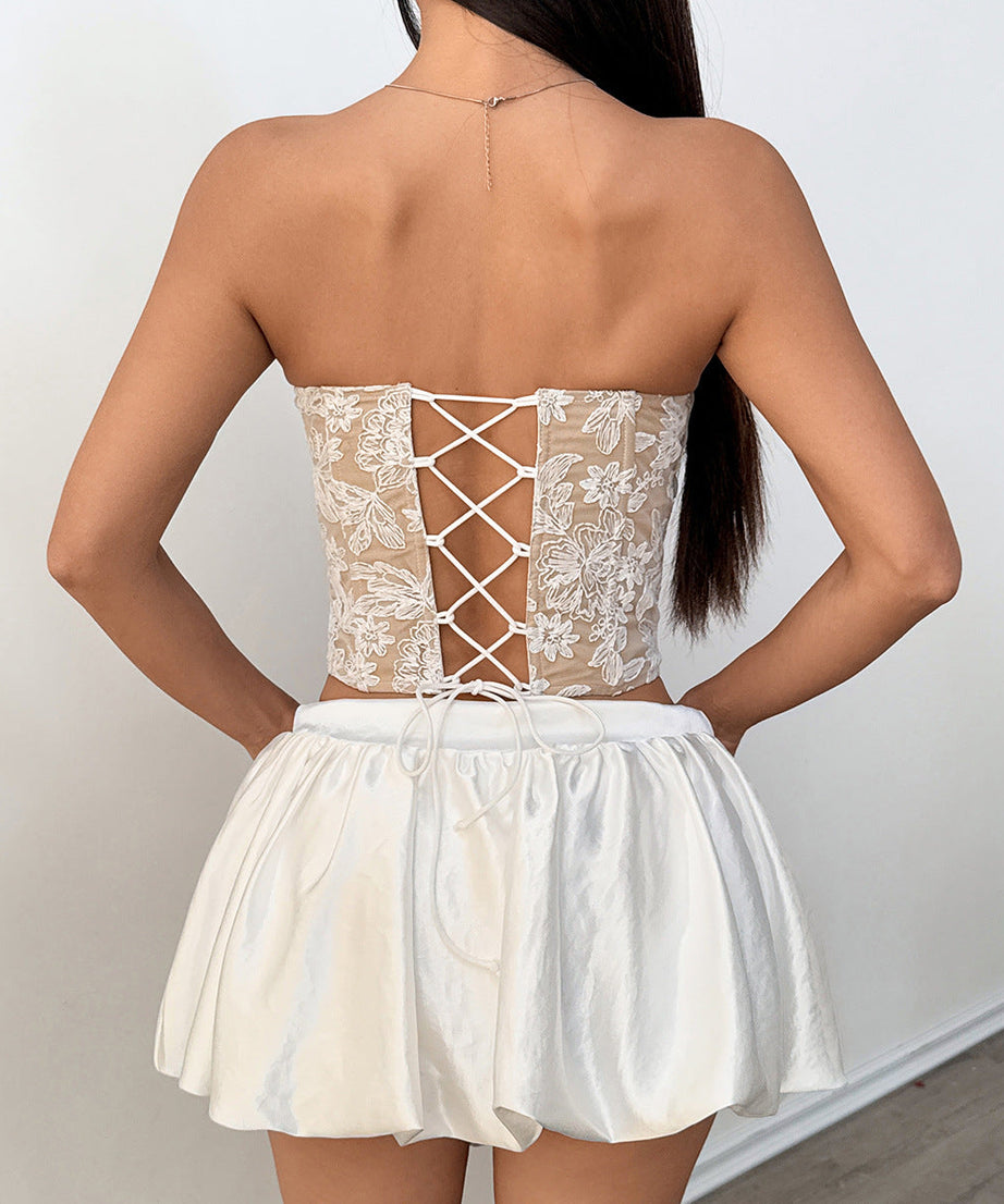 Elegant Floral Lace Corset Bustier Top with Bowknot - Chic Fall & Holiday Style