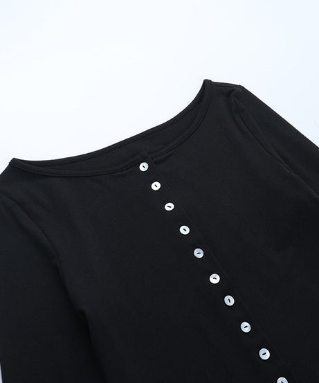The Aspen Chic Black Button-Front Knit Top | Elegant Fall & Winter Essential