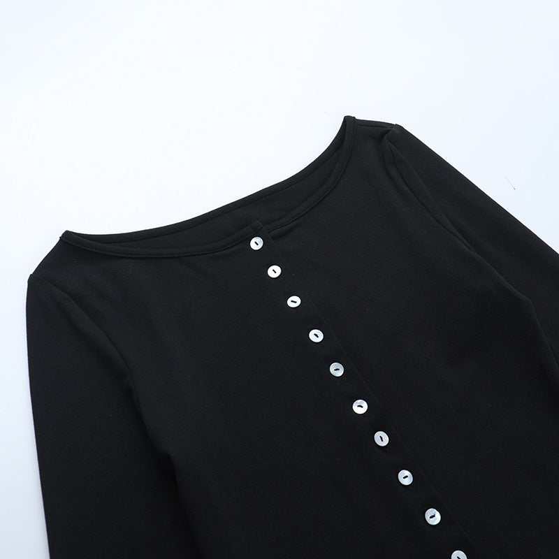 The Aspen Chic Black Button-Front Knit Top | Elegant Fall & Winter Essential