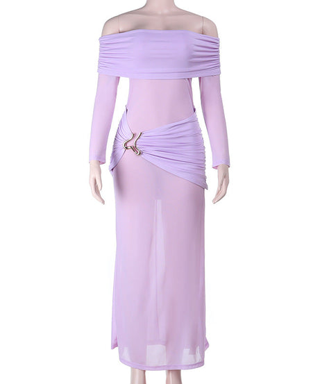 Lavender Goddess Off-Shoulder Ruched Maxi Dress - Your Fall Event & Resort Escape Essential