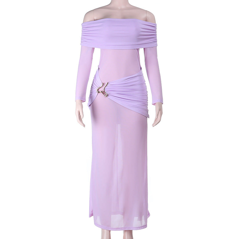 Lavender Goddess Off-Shoulder Ruched Maxi Dress - Your Fall Event & Resort Escape Essential